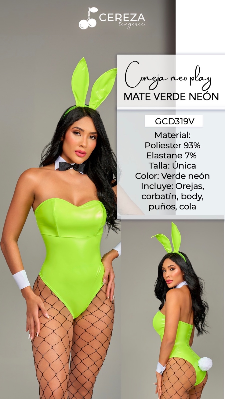 Disfraz Coneja Neo Play Mate Verde Neón — foto 3 de 4