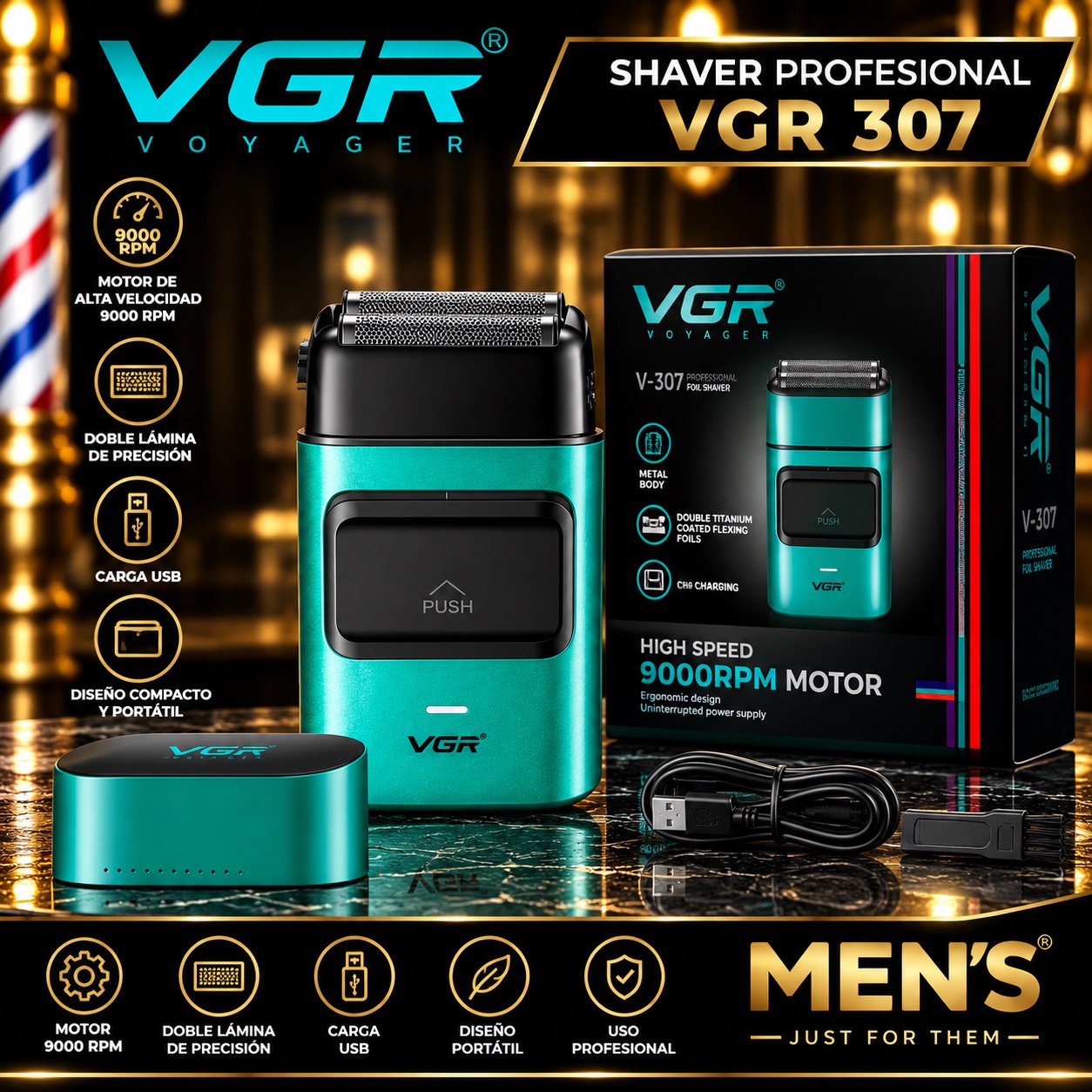 Afeitadora Profesional VGR 307 Turquesa