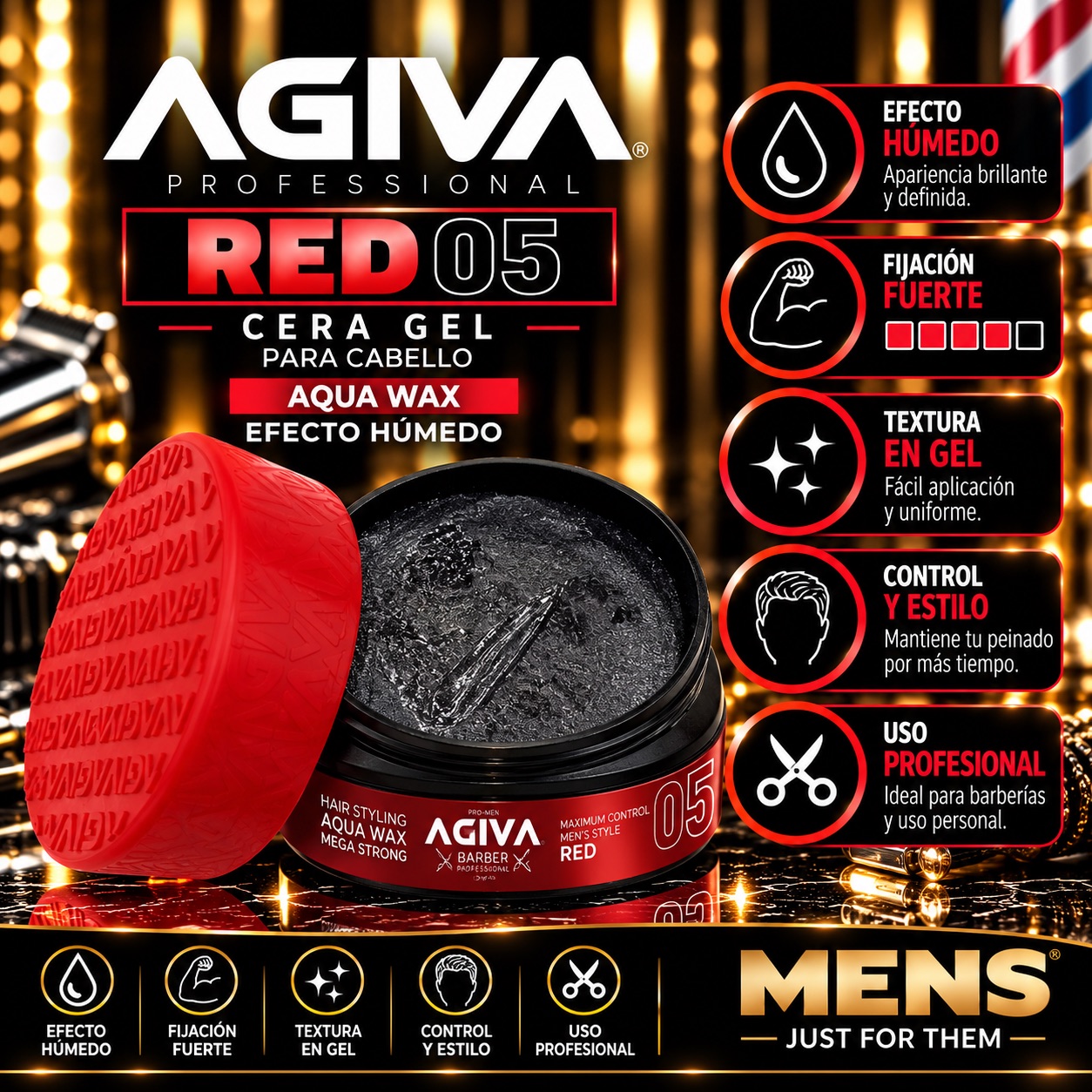 AGIVA RED 05 – Aqua Wax Mega Strong, Cera Gel de Efecto Hú