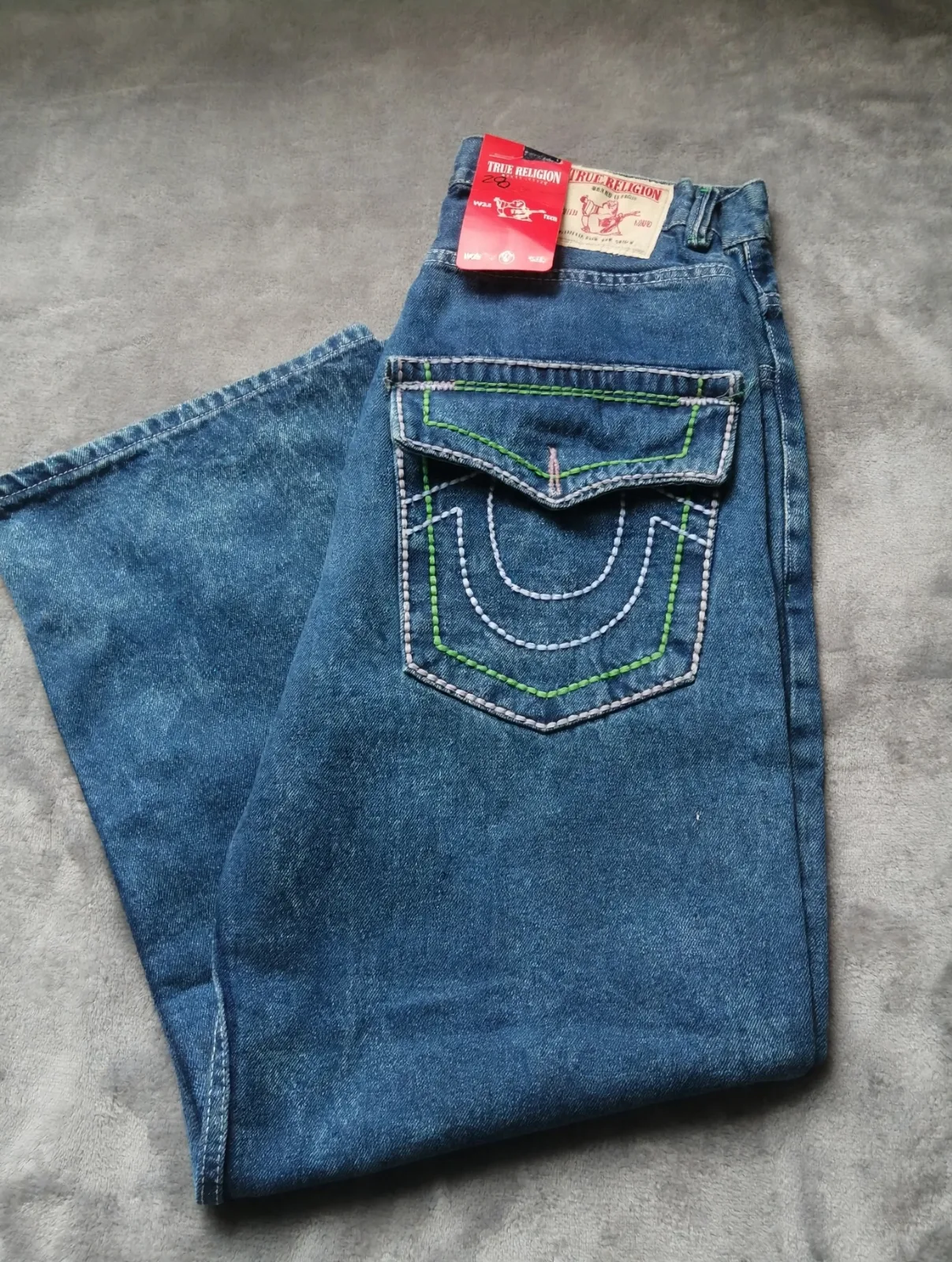 Jean True Religión Azul Hilos Verdes