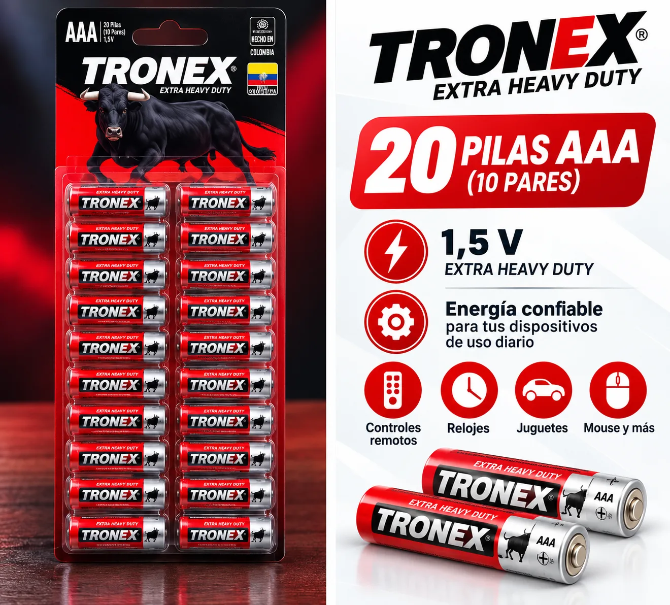 Pilas Tronex AAA 1,5 V (paquete x 20unid-1o pares) — foto 2 de 2