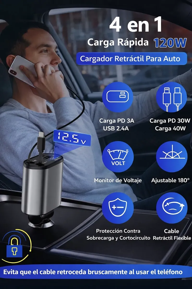 Cargador Retráctil Para Carro 4 En 1 — foto 3 de 4