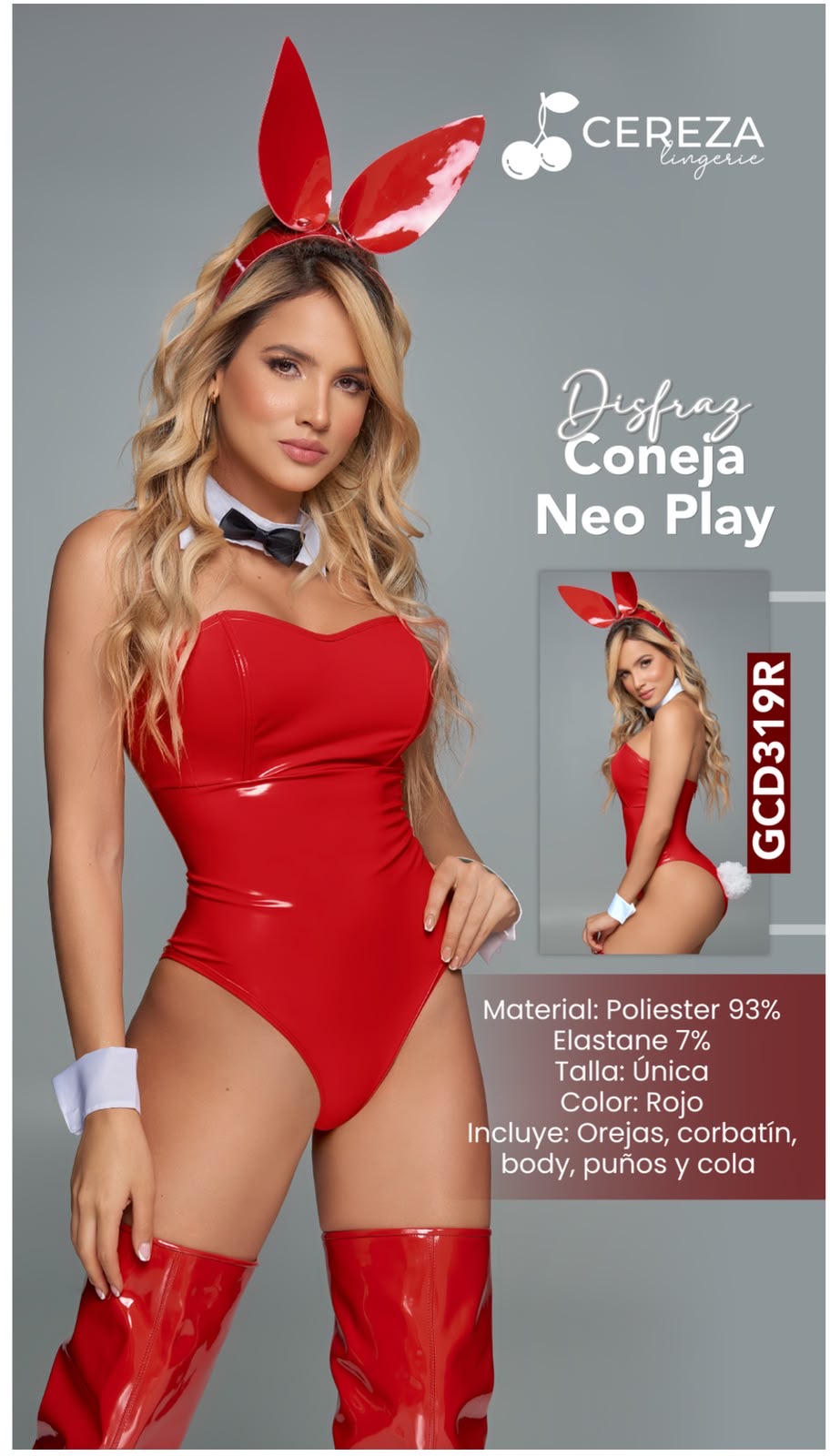 Disfraz Coneja Neo Play Mate Rojo — foto 4 de 4