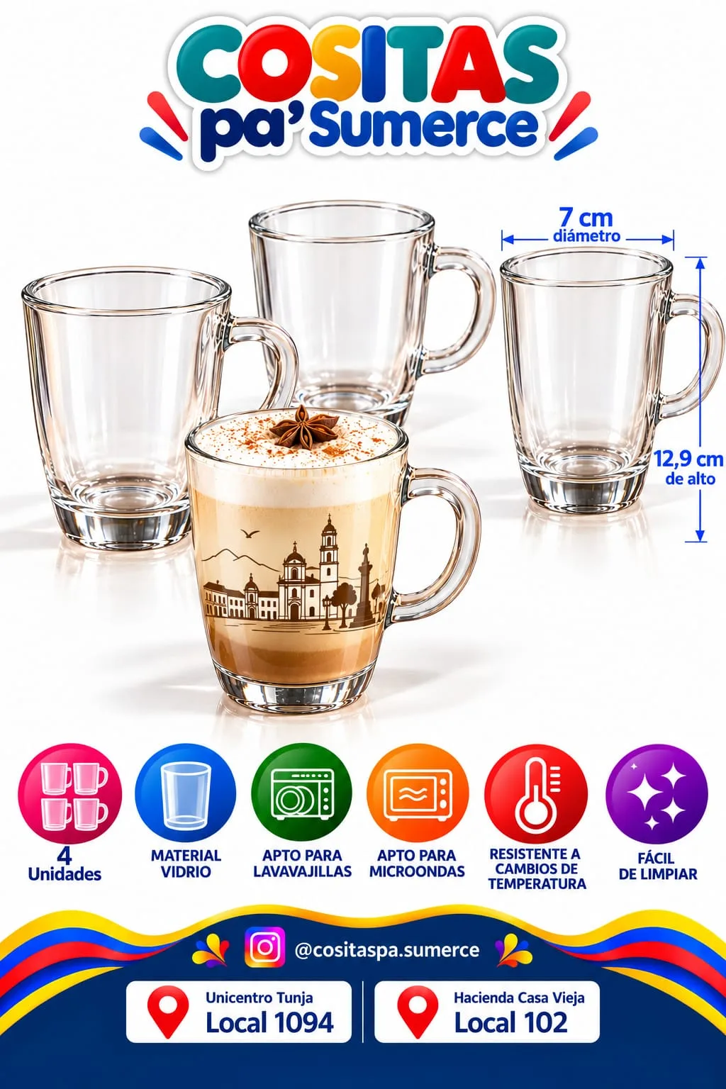 Mug vidrio 4 pcs personalizado — foto 2 de 2