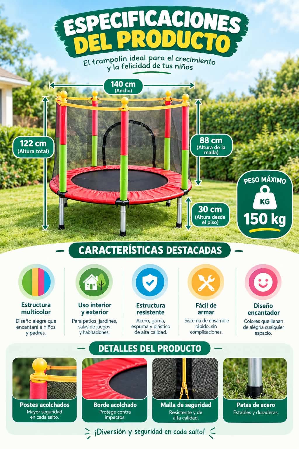Trampolín Infantil con Red de Seguridad — foto 3 de 3