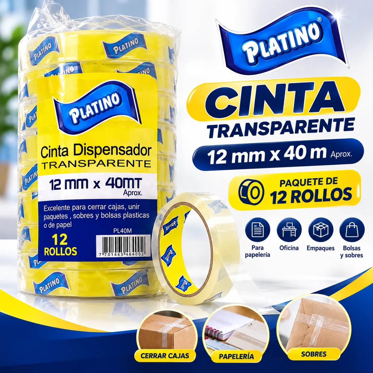 Cinta dispensador Platino 12 mm x 40 m (12 rollos) — foto 2 de 2