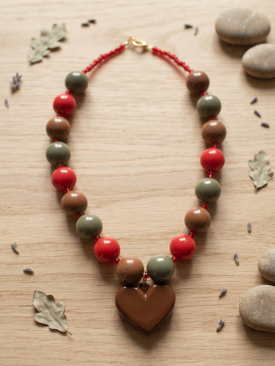 Collar chicle multicolor corazón cafe