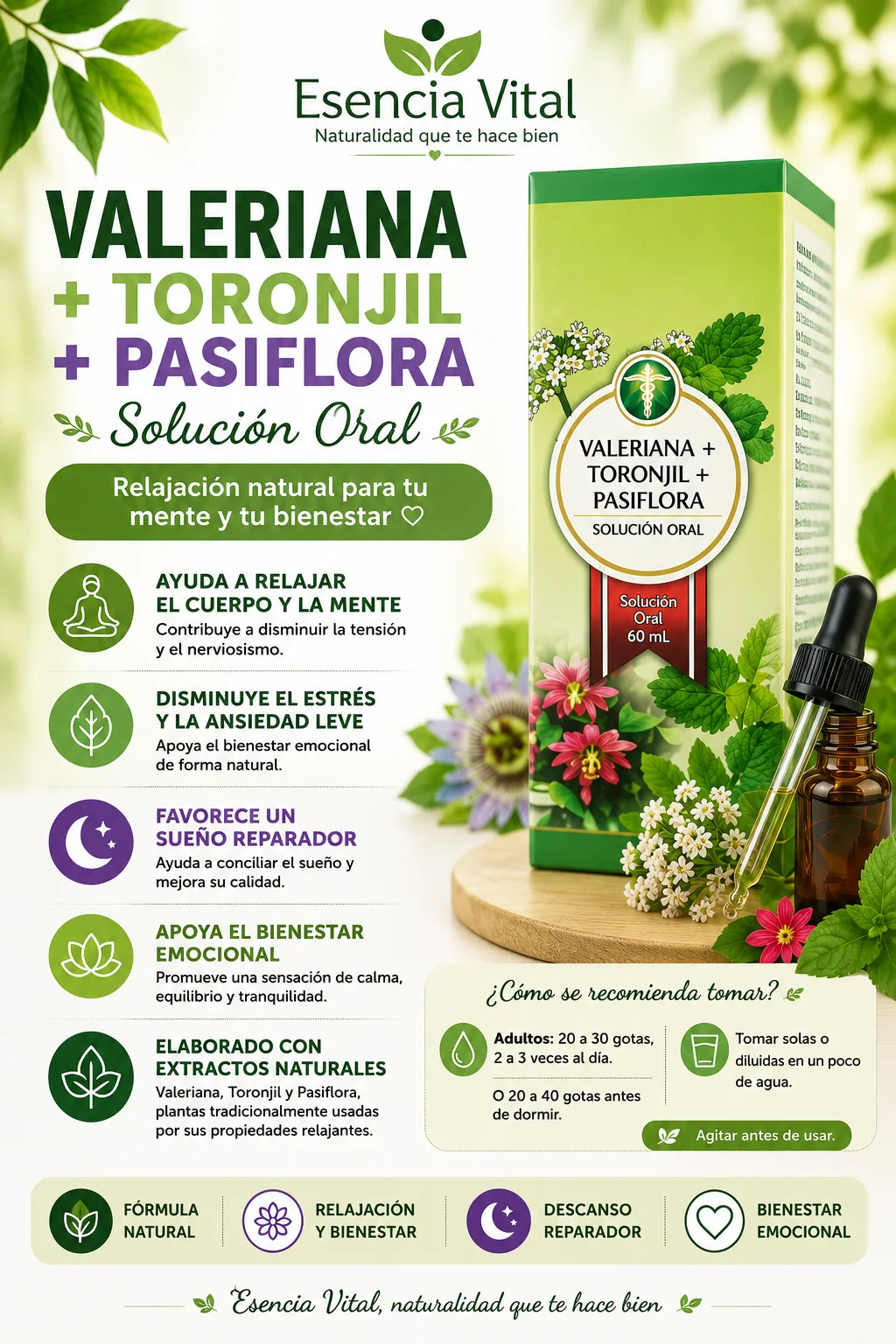 Valeriana + toronjil + pasiflora