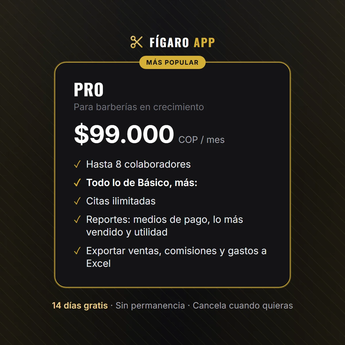 Plan Pro · hasta 8 barberos