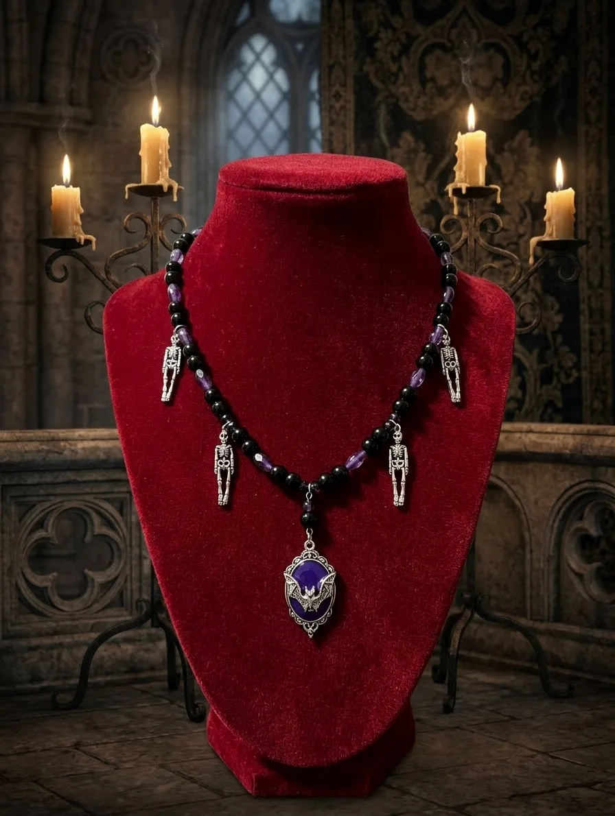Collar gótico con camafeo murciélago morado — foto 1 de 4