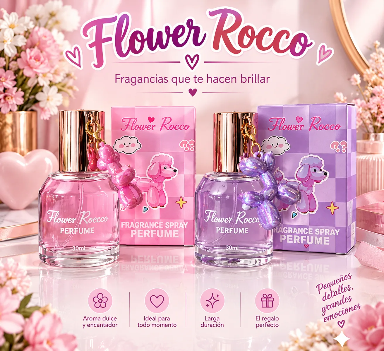 Perfume flower rocco con llavero