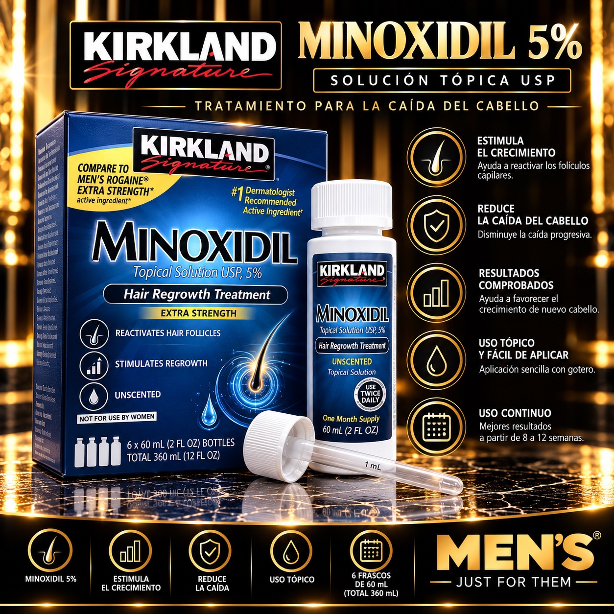 Kirkland Minoxidil 5% – 6 Frascos de 60 ml