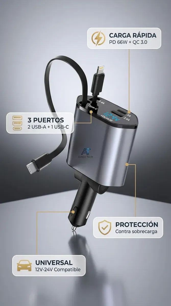 Cargador Retráctil Para Carro 4 En 1 — foto 2 de 4
