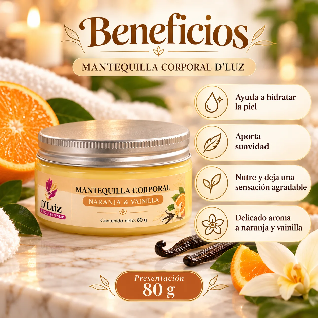 Mantequilla Corporal D’Luz – Naranja & Vainilla