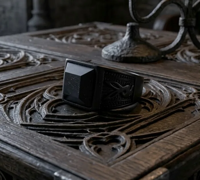 Anillo gótico negro grabado en conejo — foto 3 de 4