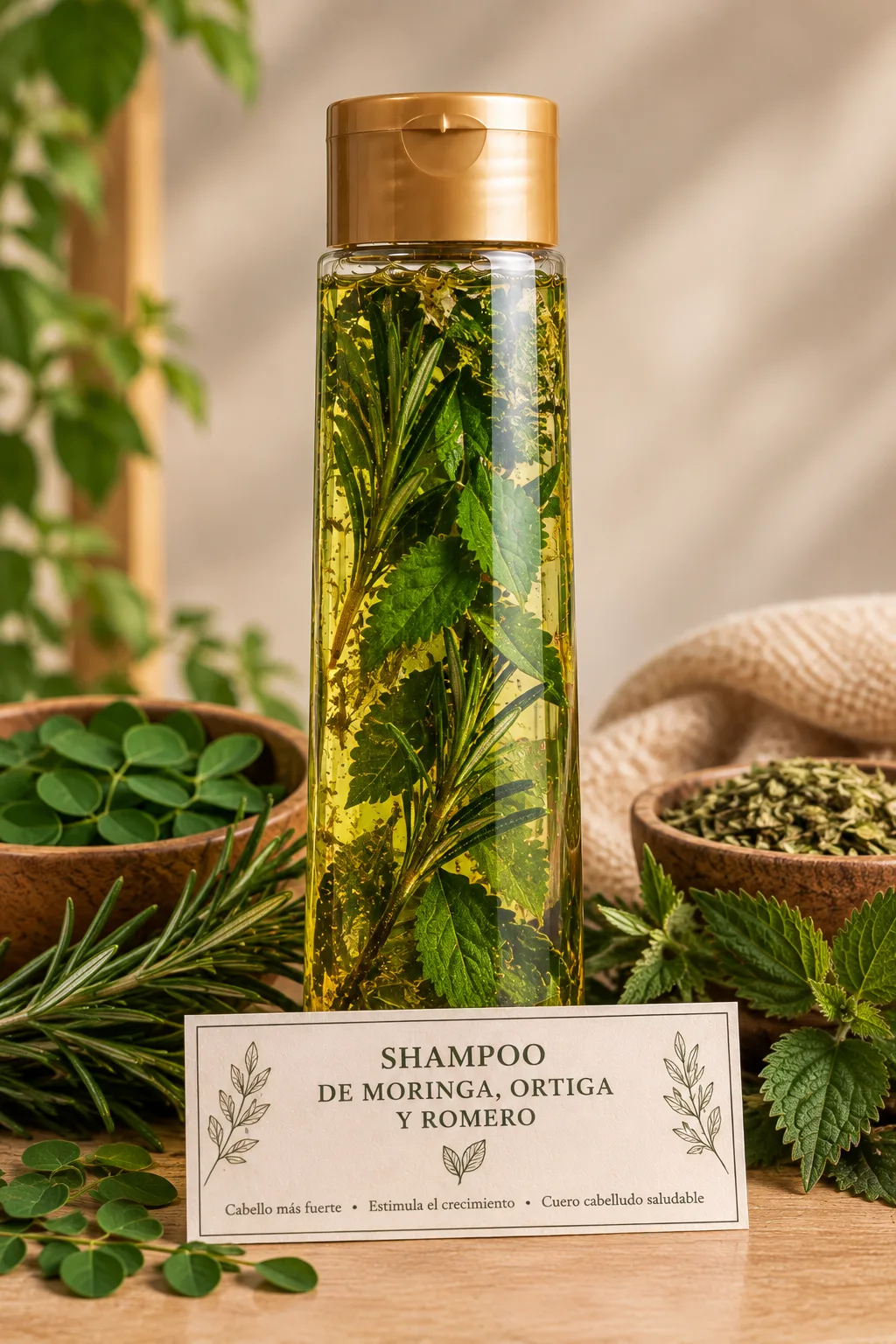 shampoo de Moringa, ortiga y romero