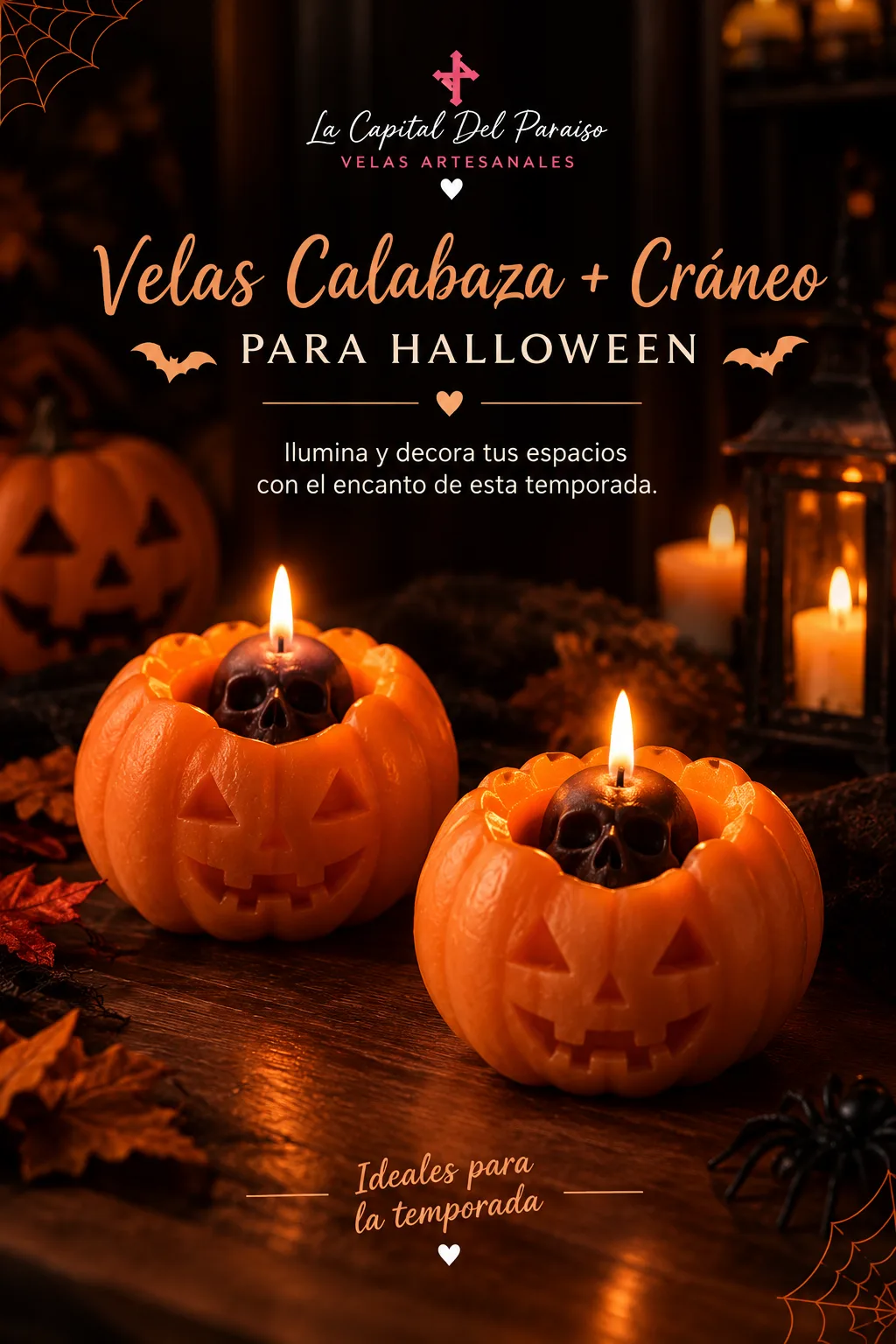Pack Duo Velas de Calabaza + Cráneo x 2