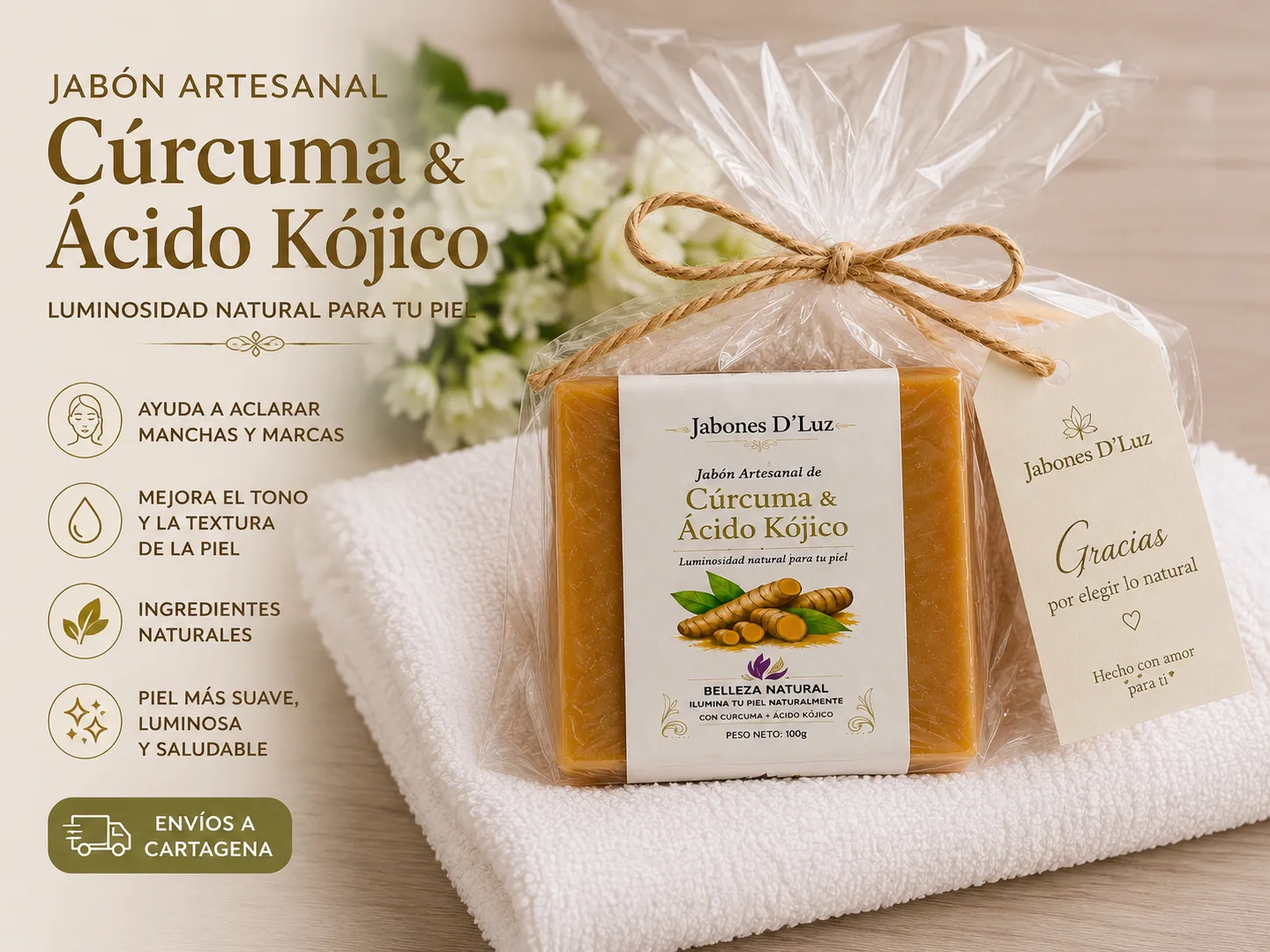 Jabón artesanal de cúrcuma +ácido kójico