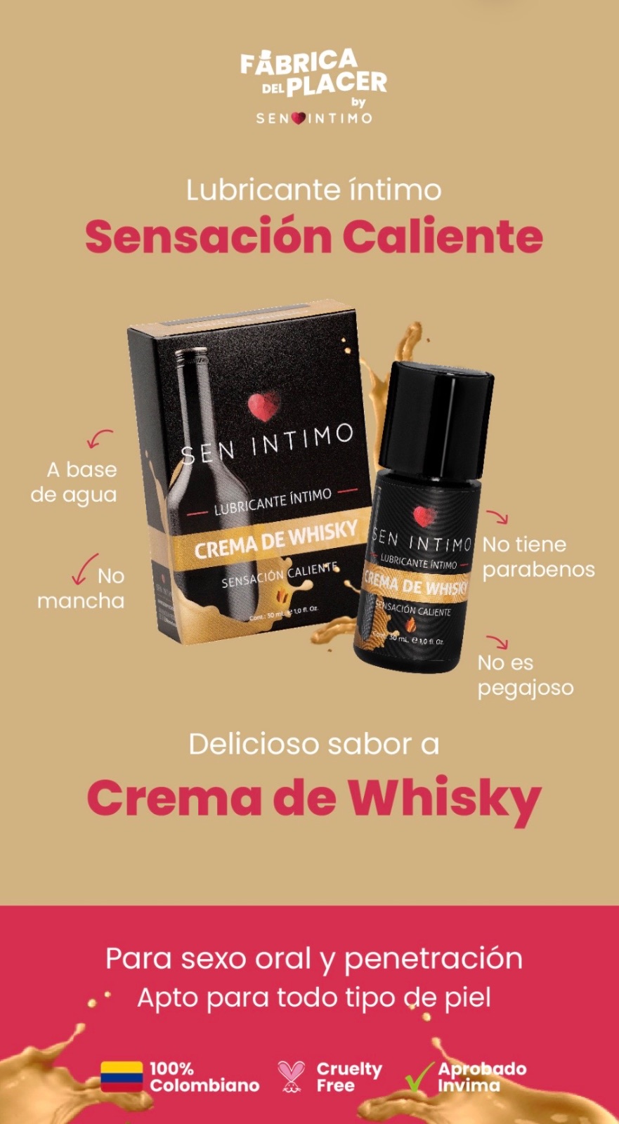 Lubricante Caliente Crema de Whisky x 30 ml Sen Íntimo — foto 6 de 6