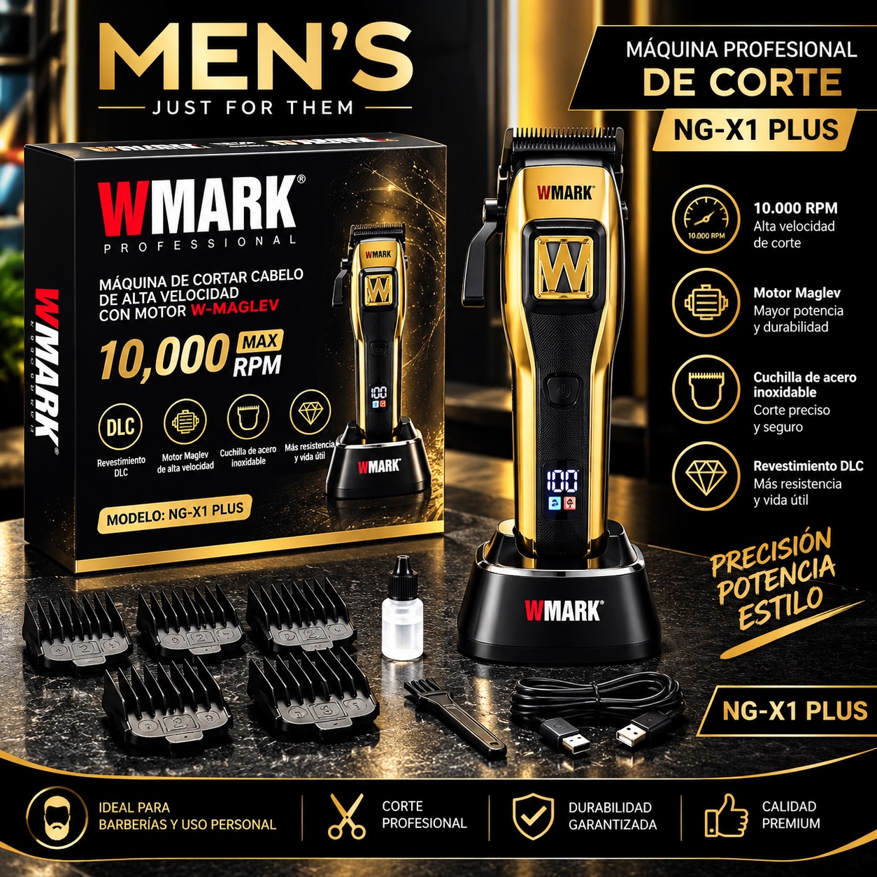 Máquina Profesional WMARK NG-X1 PLUS Negra y Dorada