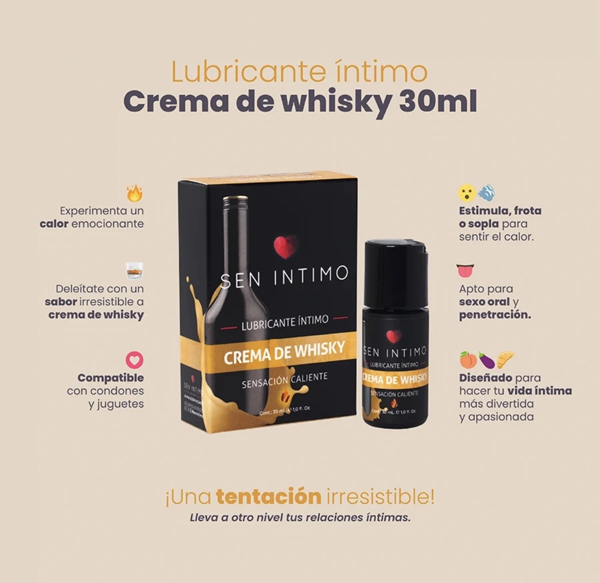 Lubricante Caliente Crema de Whisky x 30 ml Sen Íntimo — foto 3 de 6