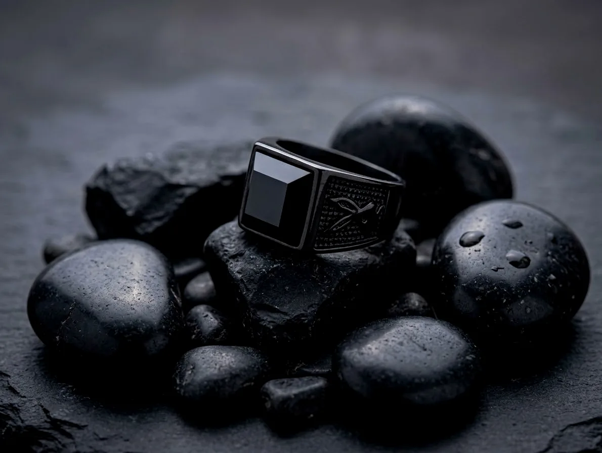 Anillo gótico negro grabado en conejo — foto 1 de 4