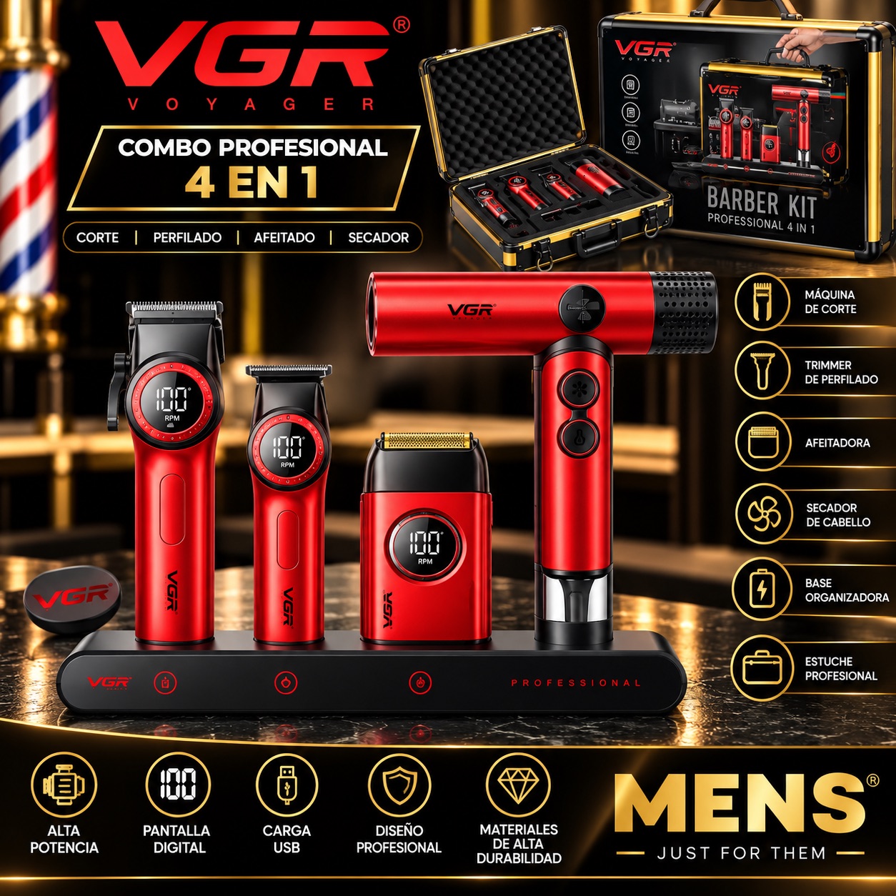 Combo Profesional VGR 4 en 1 Rojo