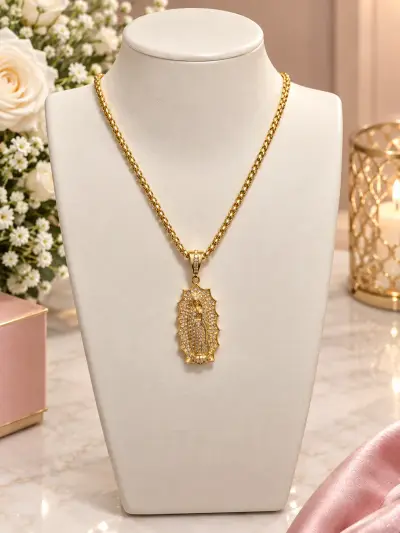 Cadena de la virgen lazo largo rodio