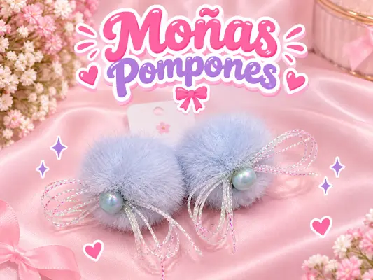 Moña doble con pompones azules