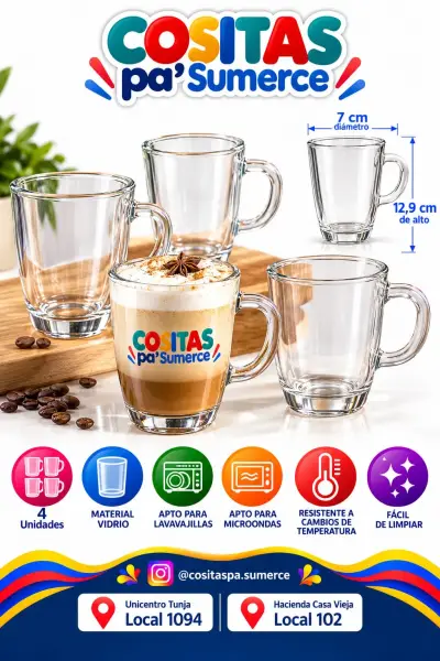 Mug vidrio 4 pcs personalizado