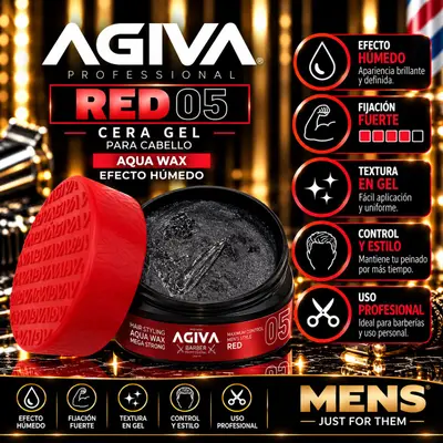 AGIVA RED 05 – Aqua Wax Mega Strong, Cera Gel de Efecto Hú