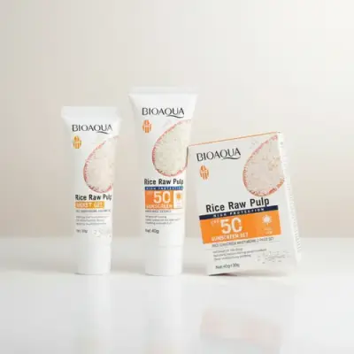 kit de protector solar y gel de arroz bioaqua