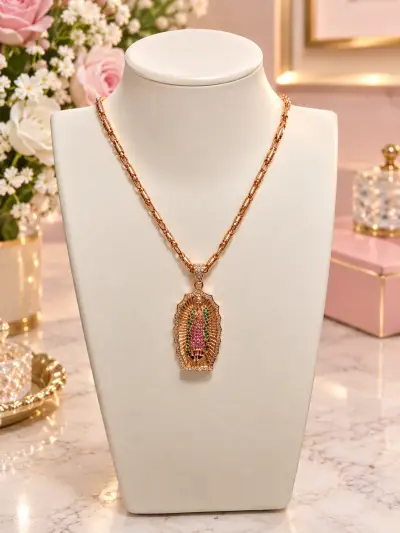 Cadena virgen de Guadalupe rodio rústica
