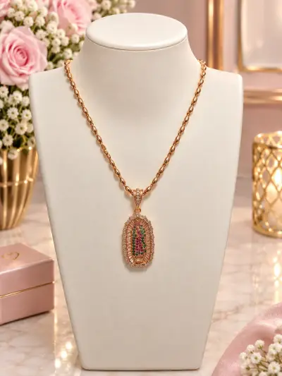 Cadena virgen de Guadalupe bolitas rodio