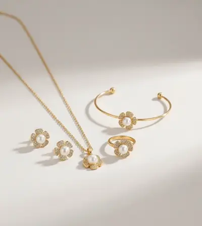 Set complejo (cadena, aretes, anillo y pulsera)