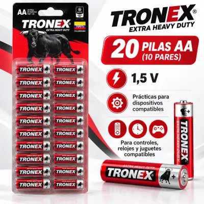 Pilas Tronex AA 1,5 V (paquete x 20unid-10 pares)