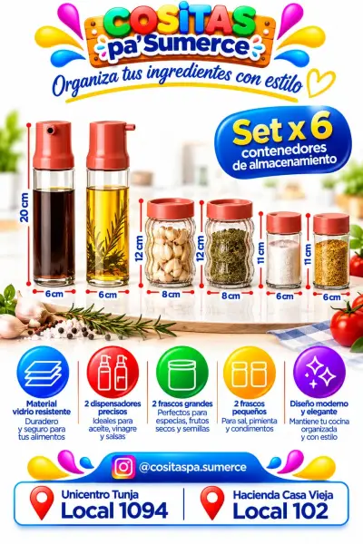 Set de condimenteros en vidrio