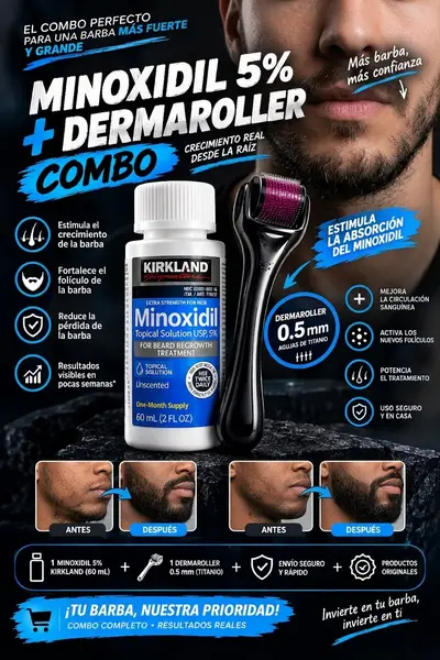 🧔 **COMBO MINOXIDIL 5 % + DERMAROLLER**