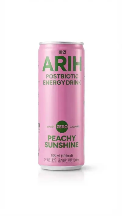 ARIH Postbiotic Energy Drink, Peachy Sunshine.