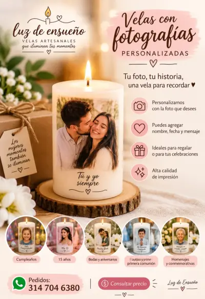 Velas con fotografias personalizadas