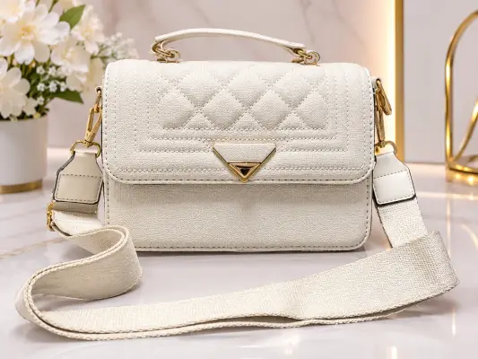 Bolso baul beige logo triangulo