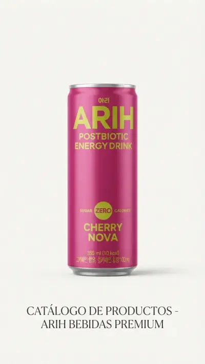 ARIH Postbiotic Energy Drink en su sabor Cherry Nova.